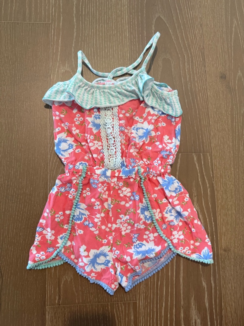 MATILDA JANE Tropical Butterfly Romper Pink Floral Ruffled, Girl's Size 6
